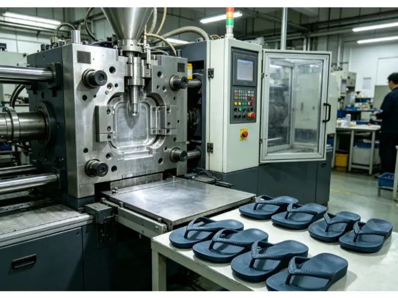 Arch Support Flip Flops for Women production workshop and footwear manufacturing facility